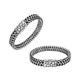 Handcrafted sterling silver bracelet with 5x10 mm braided chain and push clasp made in Bali.